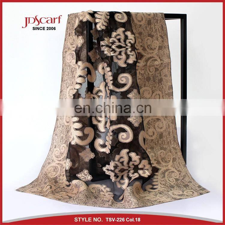 Super quality burnout flower pattern silky viscose shawl scarf