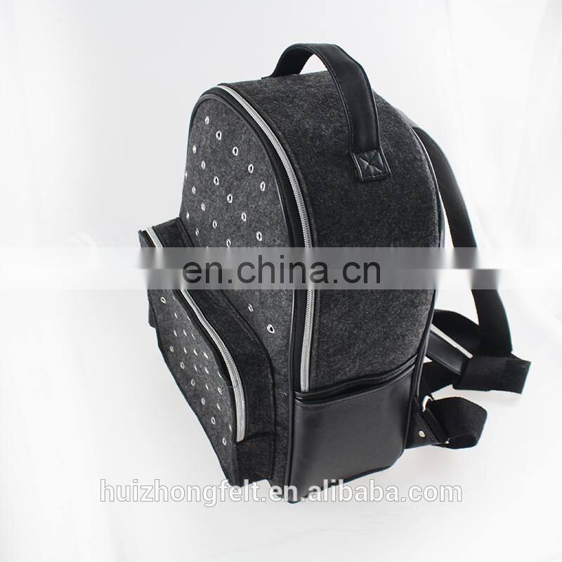 Custom fashion laptop felt backpack with leather shoulder strap