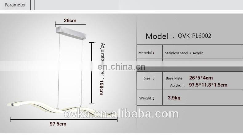simple bedroom restaurant Acrylic stainless steel modern wave pendant light