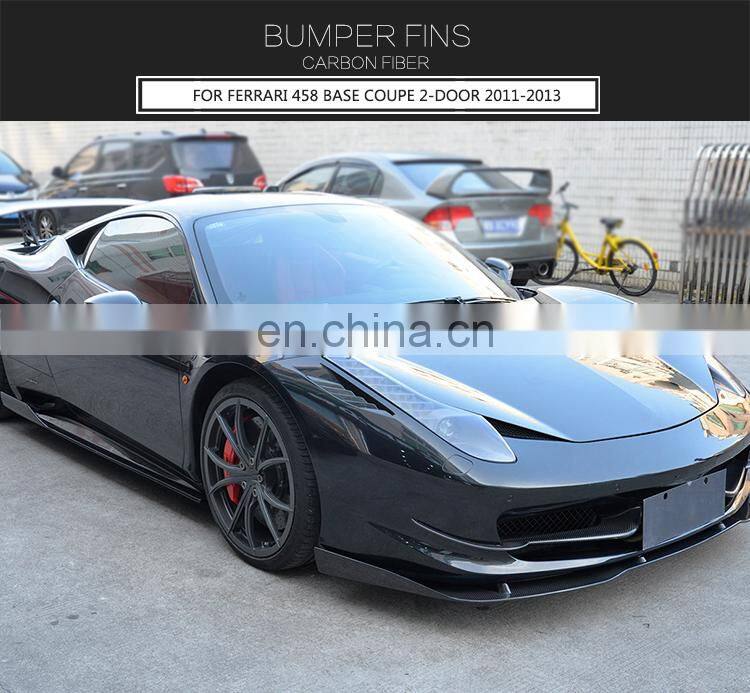 Carbon Fiber Front Canard Bumper Swim Fins for Ferrari 458 Base Coupe 2-Door 11-13