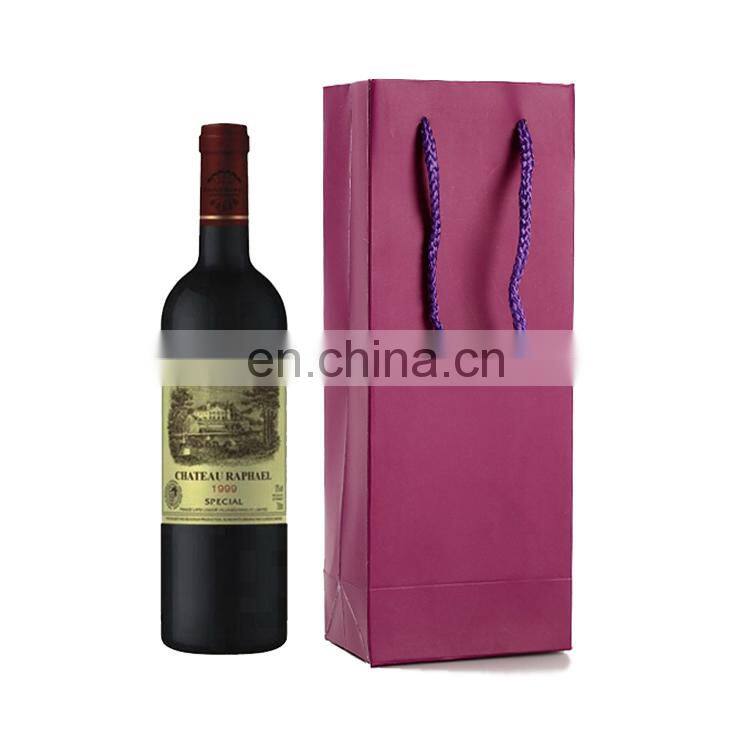 Wholesale High End Colorful Kraft Paper Shopping Gift bag Liquor Packaging Recyclable Twisted Nylon Handle Bag for Wine