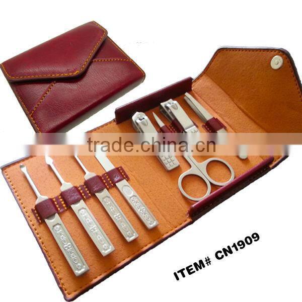 Dark red PU manicure set personal care kit