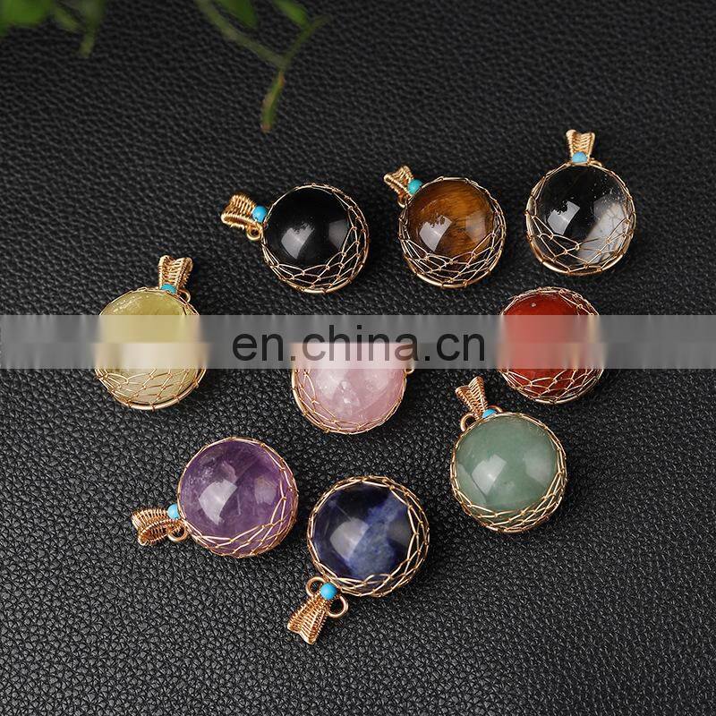 2022 Fashion Jewelry Jewelleries Custom Chain Pendant Round Crystal Natural Stone Jewellery Citrine Pendants