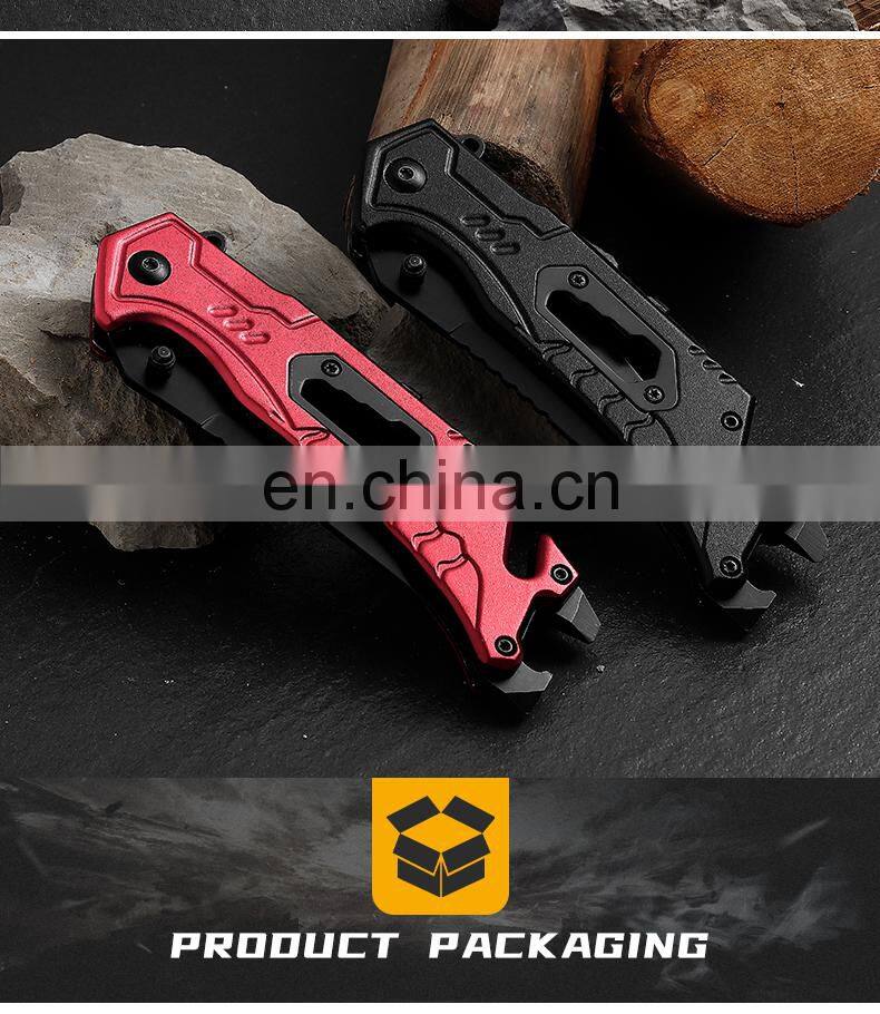 New Outdoor Survival Folding Knife Camping Self-defense Knife With Belt Clamp Grindstone Window Breaker Multi-functional Tool