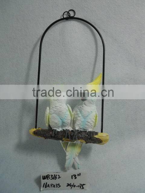 Resin hanging decoration of parrot figurine with iron ring