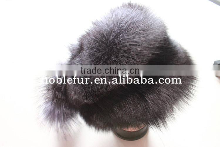 high thickness silver fox fur hat windproof headwear with long tail