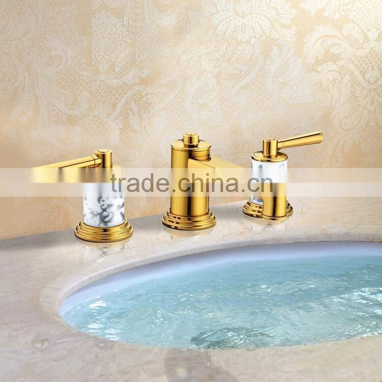 3 Holes Luxury Golden Basin Faucet with Double Handles BNF004B
