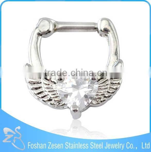 Competitive price nose ring pink opal heart wings septum clicker body piercing jewelry