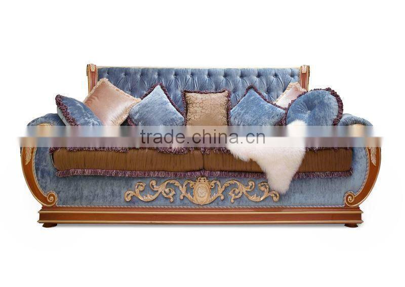 2015 Hot sales classic sofa set A65360,European Style beech wood sofa set with hand carved