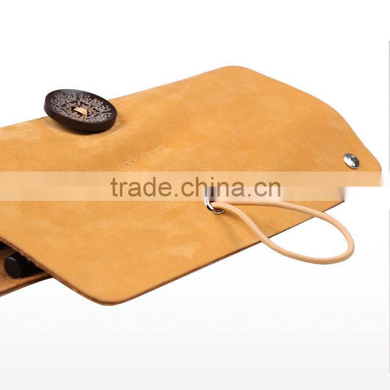 genuine leather rolling cosmetic pouch lipstick holder with closure