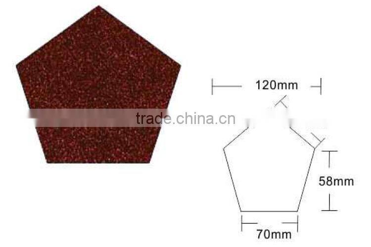 Pentagon seal tile for roof with sand covered