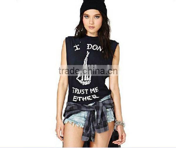 Custom Printed High Neck Sleeveless T Shirt Girls Cotton Singlet Promotional Own Design Tank Tops