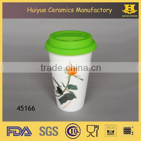 Reusable coffee cup, ceramic double layer mug