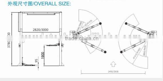 5000kg car lift with heavy duty lifting arms