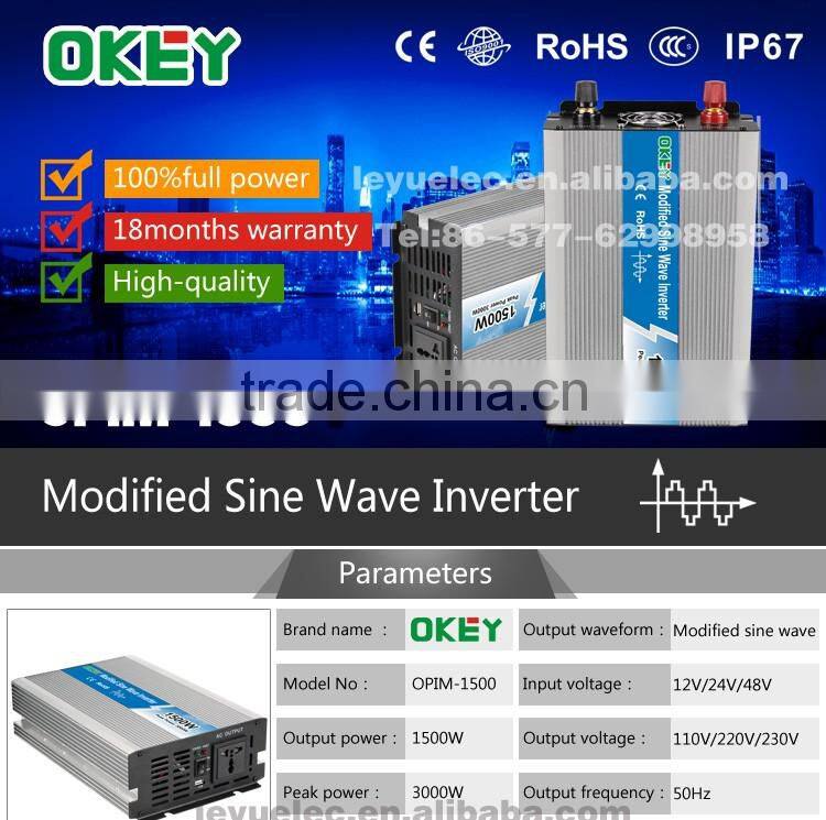 Professional manufacturer modified wave inverter 1500 watt DC 24v to AC 110v /220v OPIM -1500 high frequency power inverter