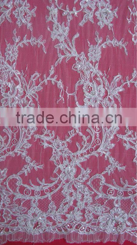 Narrow Short Full Beaded Ivory Corded French Lace Trim