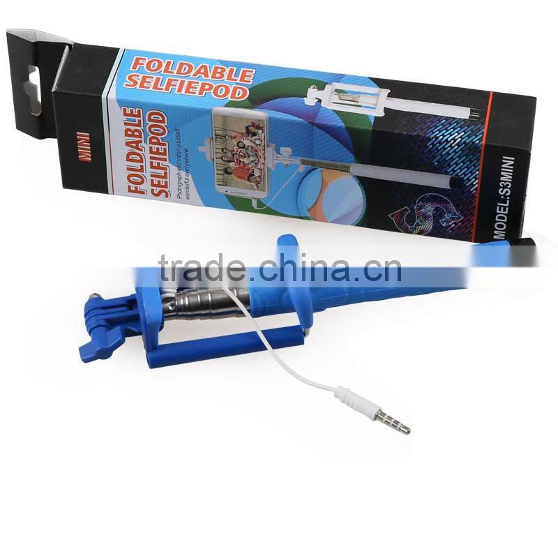 Wholesale price mini postable monopod wire selfie stick for mobile phone