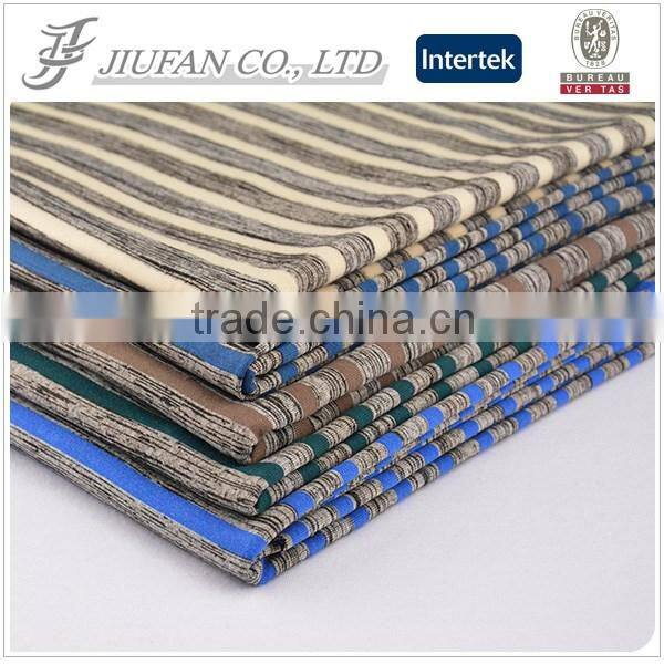 Jiufan textile polyester cotton stripe spandex stretch fabric for designer dresses