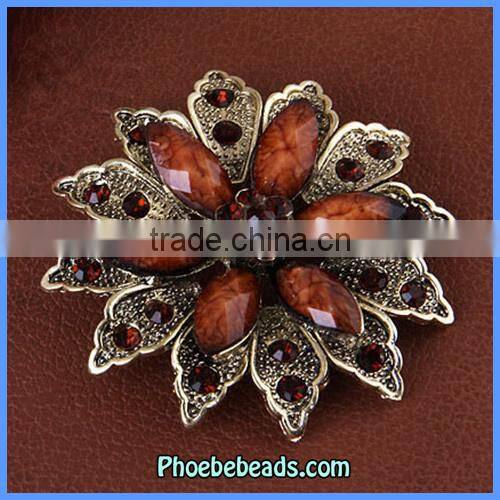 Wholesale Vintage Brooches Turquoise Flower With Rhinestone PFB-W011