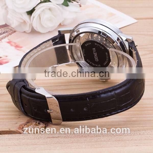 2016 High Quality Hollow Man Gift Clock Luxury Male Bbusiness Leather Wrist Military Sport Watch