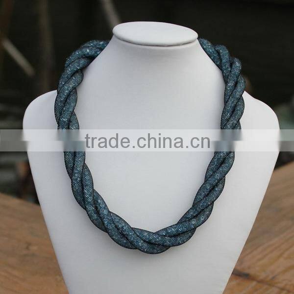 blue crystal beads simple sexy gold plated necklace