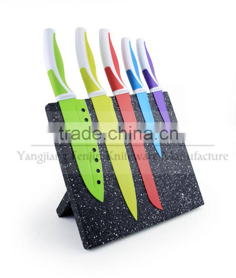 5PCS Pattern Coated Kichen Knife Set with Universal Knife Block