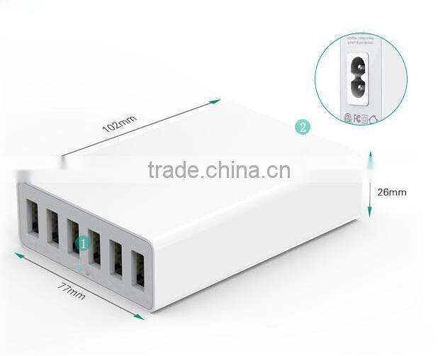 Multi USB 6 Port Charger Desktop Rapid 50Watt Station Charging for Apple Android, with iSmart technique IC