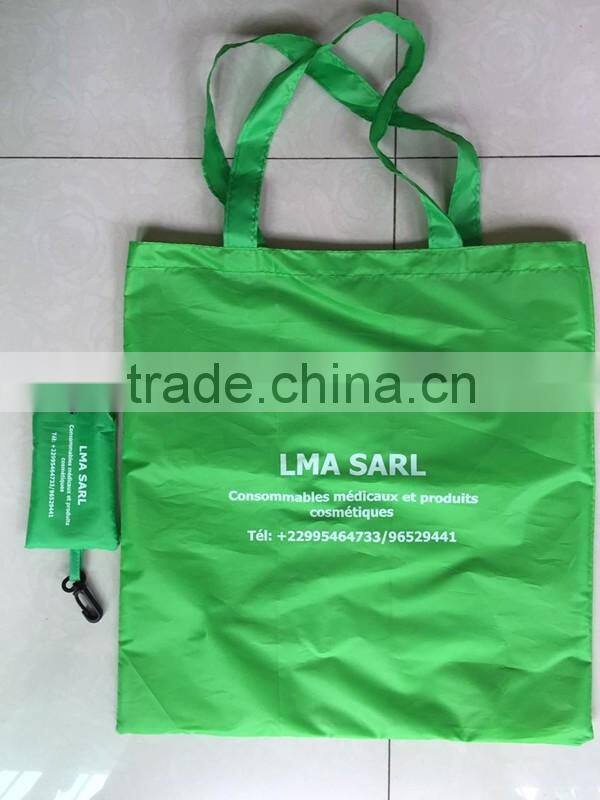 Folding nylon tote bag folding bag into pouch shopping bag with logo customized