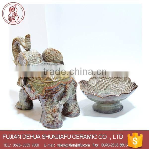 Detachable Ceramic Elephant With Tray Ceramic Crafts