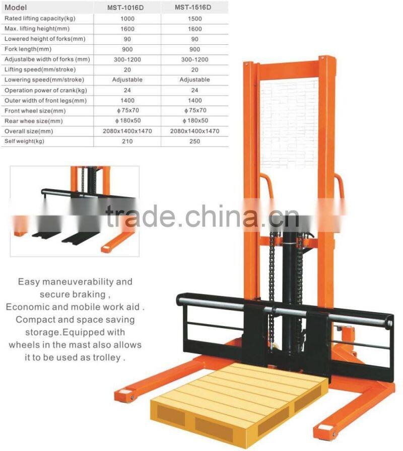 1 ton manual Stacker with stradle legs