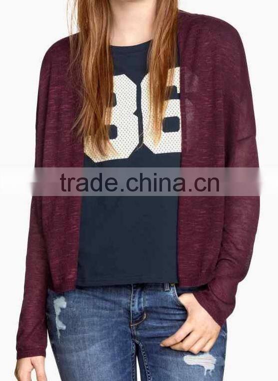 Ladies' drop shoulder long sleeve cardigan thin plain knitted sweater new items in china market