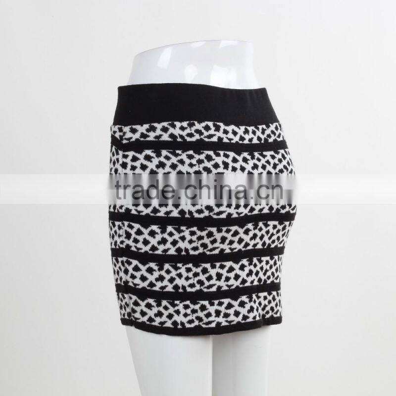 F5S43013 New Arrival Contrast Waistband Knit Skirt Women Stripe Mini Skirt