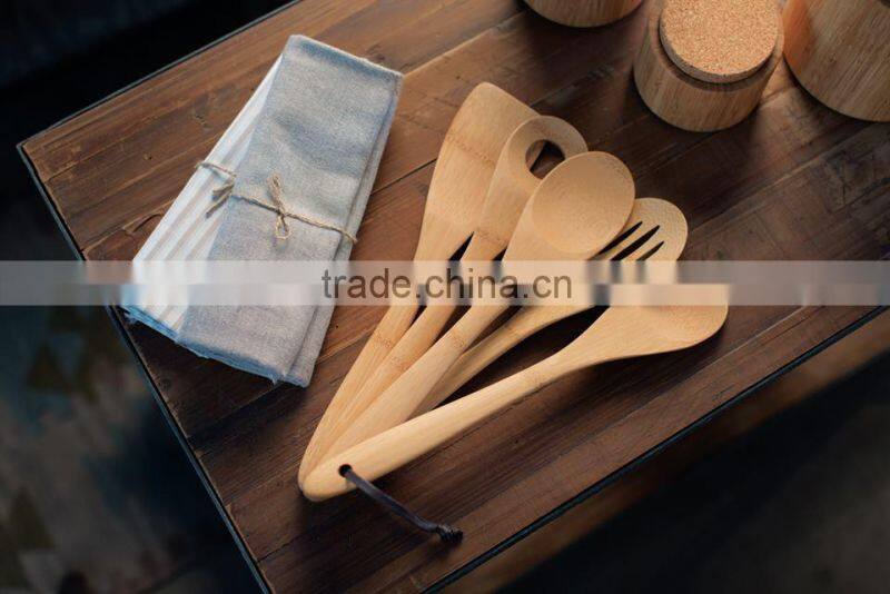 Bamboo and Wooden Spoon Utensil Set with Bonus Tongs