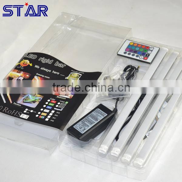 Blister packing 30cm Aluminum LED Bar RGB 5050 12V IP20 4.5W + 24keys RGB IR Remote controller + 12v adapter + Accessories