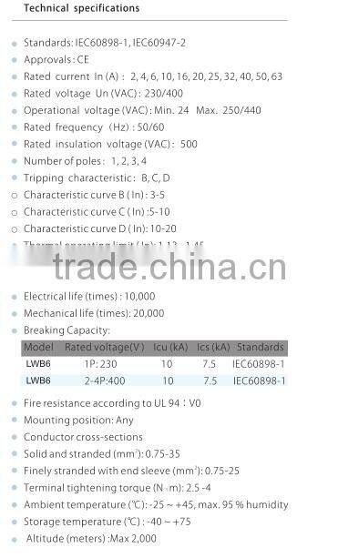 1P 10A mini circuit breaker 10KA MCB circuit breaker