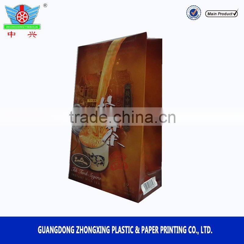 Instant milk tea block bottom pouch/coffee or tea Powder sachets with flat bottom pouch