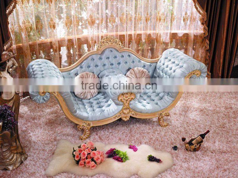 French Elegant Style Wooden Living Room Chaise Lounge/ Antique Purple Fabric Carving Reclining Chair