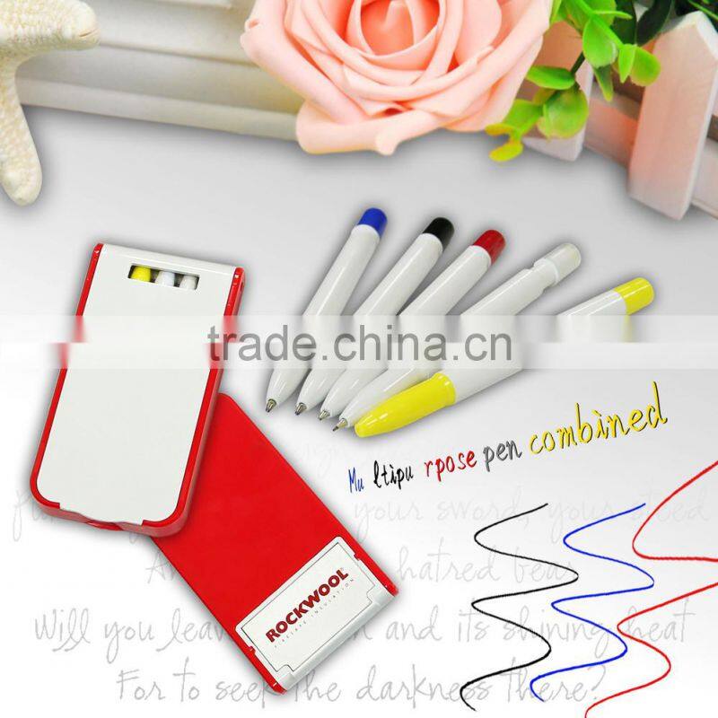 5-in-1 ball pen,plastic ballpoint pen with pen case for gift