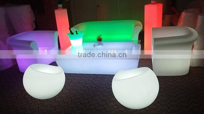 PE LED modern sofa furniture / night club plastic sofa set/ glow led sofa
