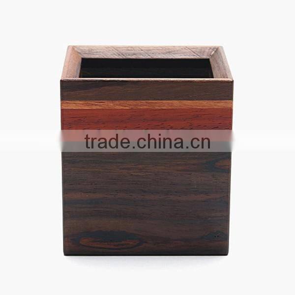 High Quality Square Wood Brush Pot, Stationery Storage Pen Holder