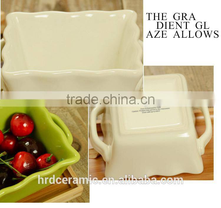 New style decorative bakeware square shape ceramic bakeware with handles
