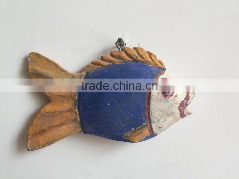 Decorative carving wood fish sculpture