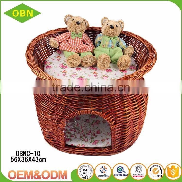 Wholesale China custom modem design 100% handmade indoor wicker luxury cat house with pet bed