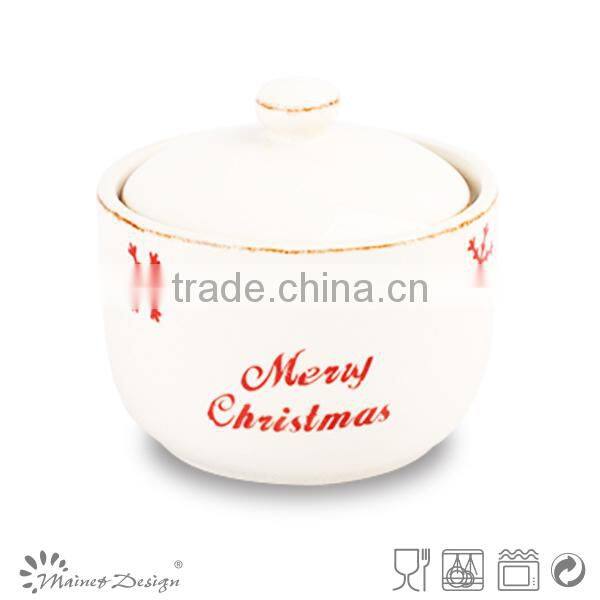 ceramic teapot, sugar pot and milk pot with santa design