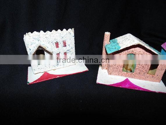 1950s Set of 3 Mica Christmas Houses (One Church)