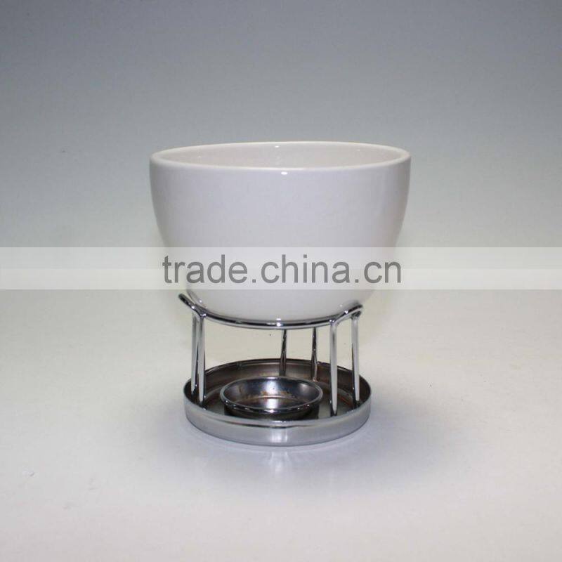 Two Compartments Ivory White Ceramic Porcelain Tealight Candle Cheese Butter Chocolate Fondue Set