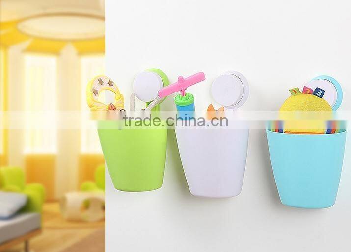 Vacuum suction cup bathroom and kitchen plastic shelf/holder/storage bucket