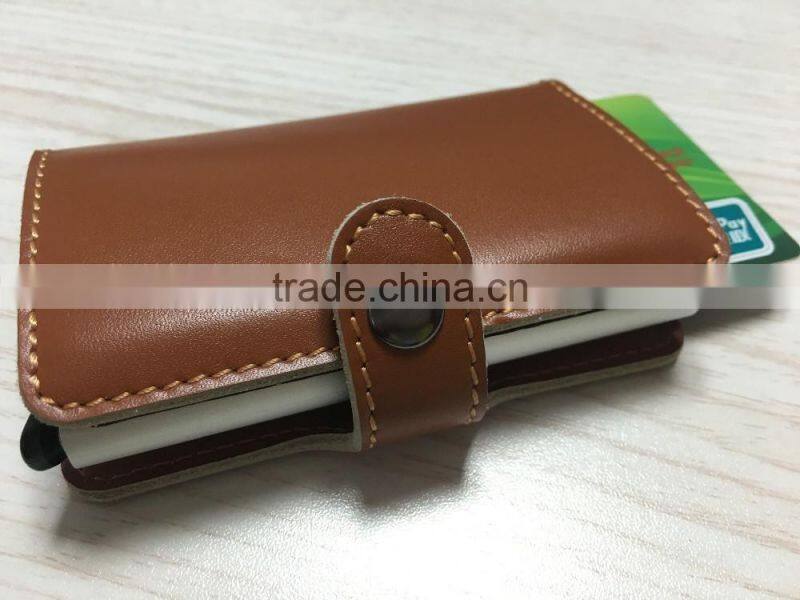 Multi Function Genuine leather/PU Leather & Aluminum Credit Card Holder Slim Metal RFID Protector Wallet