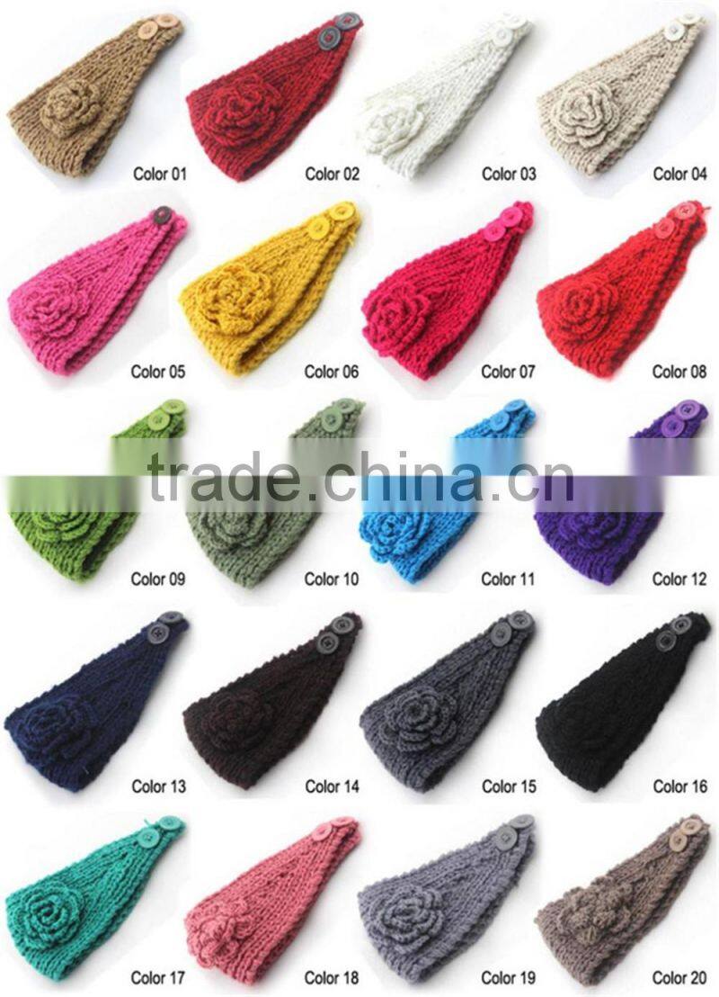 handmade knit crochet flower headband,knit headband ear warmer,knit ear warmer headband