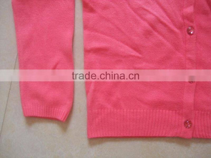 High Quality 2017 latest fashion design custom long sleeve V neck plain cardigan wool sweater design for girlBKN5300)